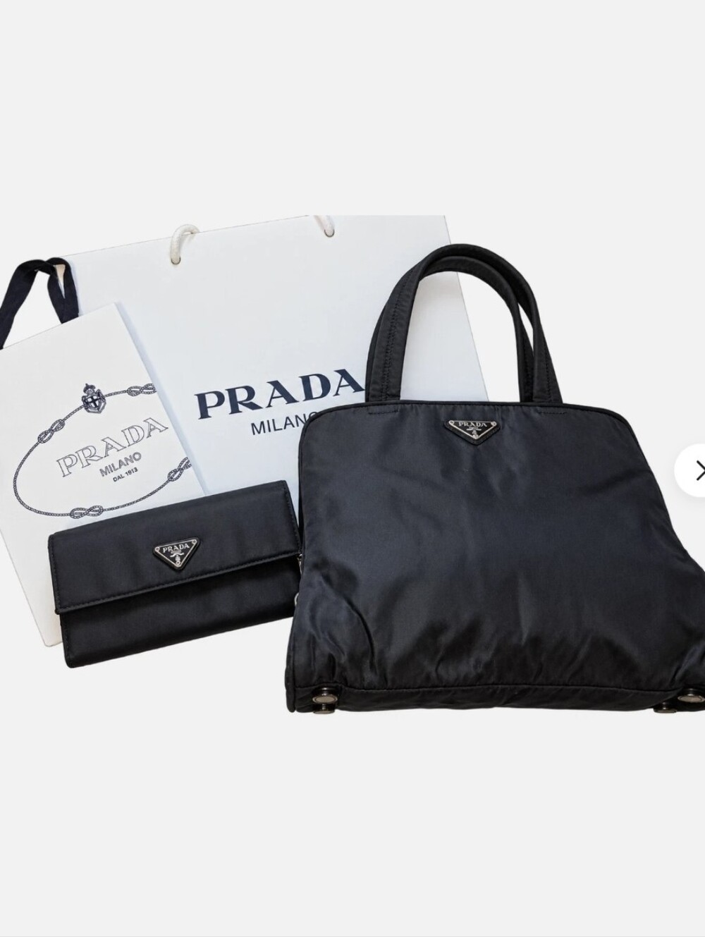 Prada Tessuto Velo Nylon SET W Continental Wallet + Top Handle Purse W Triangle